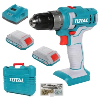 Imagen de TOTAL Taladro Atornillador a Batería 20V Portabrocas Con Autobloqueo hasta 10 mm 15 Posiciones de Apriete y 1 2 Velocidades Luz LED Baterías 2AH, Cargador Rápido Maletín