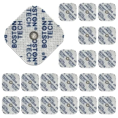 Imagen de 20 Electrodos Boston Tech® Pads Compatibles Beurer, Vitacontrol. para Electroestimulador TENS EMS con conector botón 3,5mm + 5x5 cm Reutilizables Óptima Adherencia No Requiere Gel