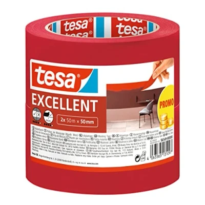 Imagen de tesa Cinta de Pintar Excellent Carrocero con Soporte Papel Fino para Enmascarar Trabajos Pintura en Interiores Todo tipo Pinturas y Barnices 2x 50 m x mm