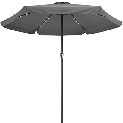 Imagen de Kingsleeve Sombrilla de Jardín con Luz Antracita Ø330cm Aluminio Parasol 24 Leds Solares y Manivela