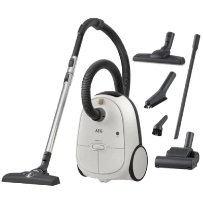 Imagen de AEG AB61H6SW Aspiradora de Trineo con Bolsa, 850W Potencia, 3,5L Capacidad, Radio acción 12m, Ruedas XL, Filtro Lavable, 3 cepillos + Accesorios, Blanco