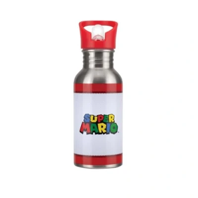 Imagen de Paladone Botella de Agua Super Mario con Popote Acero Inoxidable Oficial Nintendo, 450 ml