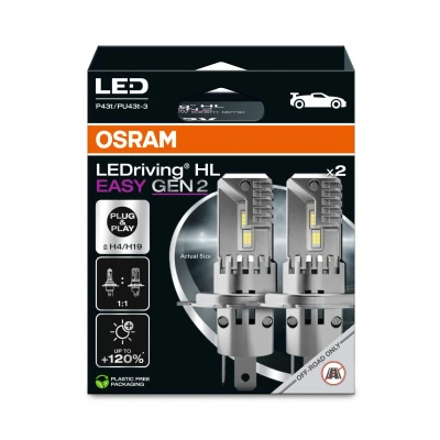 Imagen de OSRAM LEDriving HL EASY GEN 2 ≜ H4/H19, lámpara LED de luz carretera y cruce, blanco frío 6500 K, no necesita accesorios, solo para uso todoterreno, sin ECE, lámparas