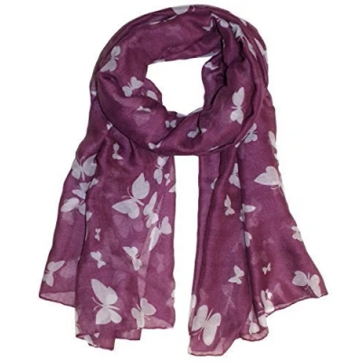 Imagen de World of Shawls Mujer Estampado De Mariposas Largo Bufandas, Rosa Pastel/Gris Granate/Blanco, 100 x 180 cm