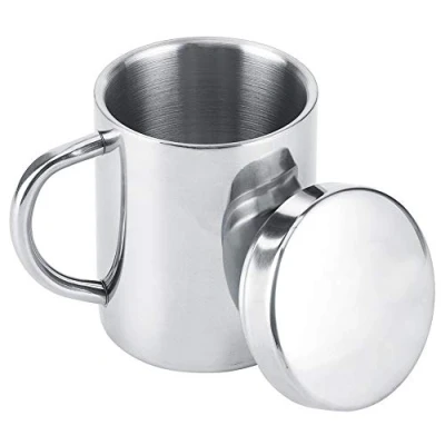 Imagen de taza de té viaje con tapas y asa, 220ml Tazas para acampar, térmica irrompible beber, café acero inoxidable doble pared bebidas calientes, té,