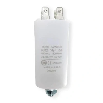 Imagen de DEKAROX condensador universal de 14 µF, 450 V, diámetro 35 x 65 mm, con 6,3 mm AMP, tornillo fijación M8 CBB60, arranque y funcionamiento para electrodomésticos
