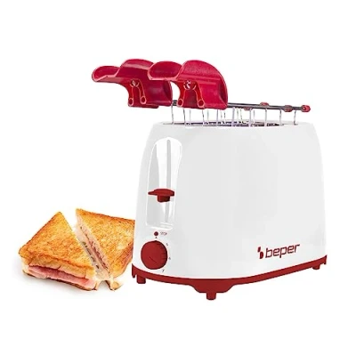 Imagen de BEPER P101TOS100 Tostador con Pinzas de Acero Inoxidable, 7 Niveles Dorado, Bandeja para Migas, 2 Ranuras Anchas