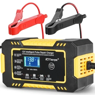 Imagen de Mata1 Cargador de batería para automóvil (12 V / 6 A), Lento Inteligente con 4 Modos Carga, desulfatador y mantenedor vehículos terrestres Marinos
