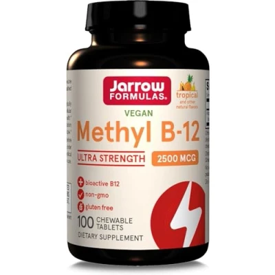 Imagen de Jarrow Formulas, Methyl B 12, Metilcobalamina, 2.500mcg, Depósito de 5 Días, Sabor Tropical, 100 Comprimidos veganas, Probado en Laboratorio, Sin Gluten, Vegetariano, Soya, OGM