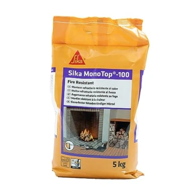 Imagen de Sika Monotop 100 Fire Resistant, Mortero refractario de fraguado rápido para la construcción y reparación elementos resistentes al calor hasta 750C, Gris, 5kg