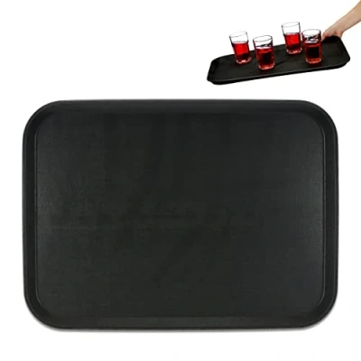 Imagen de Relaxdays Bandeja Bar, Superficie Antideslizante, Plato Rectangular Camareros, Bebidas, Gastronomía, 56 x 41 cm, Negro