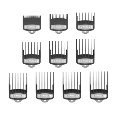 Imagen de Wahl Guías de Corte Premium con Bolsa Polietileno Juego Peines Fijación Premium, 1,5 mm a 25 Apto para todos los Cortapelos Cable Wahl, 10 Piezas