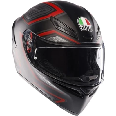 Imagen de AGV K1 S E2206, Casco Moto Integral ECE, con Aleron Aerodinámico, Ventilaciones y Visera Resistente a Arañazos, Campo de Visión 190, Sling Matt Black/Red, Unisex, L