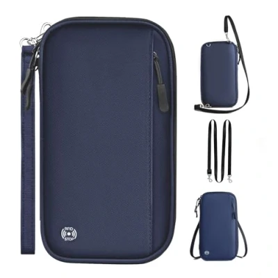Imagen de EPROICKS Portadocumentos Viaje RFID, Porta Pasaporte Familiar para 4, Cartera Documentos Impermeable, Tarjeta de Crédito, Carnet Identidad, Llaves, Boletos Avión (Azul)