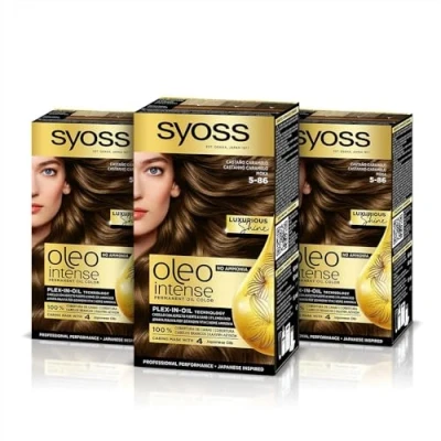 Imagen de Syoss Oleo Intense Tinte 5 86 Castaño Caramelo Coloración permanente Sin Amoníaco Cobertura profesional De canas Resultados peluquería (Pack 3)