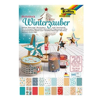 Imagen de folia Bloc navideño, 20 Hojas con Diferentes diseños de cartón, 270 g/m², Aprox. 24 x 34 cm, Base para múltiples Manualidades e Ideas, carbón
