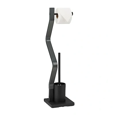 Imagen de Relaxdays Escobillero Portarrollos WC Zigzag de Pie, Soporte Rollo Baño, Portaescobillas, 75x18,5x18,5 cm, Negro y Gris, Acero, 75 x 18,5 cm Aprox