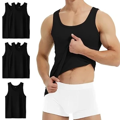 Imagen de YouShow Camiseta Negra Hombre Algodón 100% Camisetas Tirantes Pack de 5 sin Mangas Deportivas XXL
