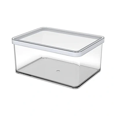 Imagen de Rotho Loft caja de almacenamiento rectangular 2,25 l con tapa y sello, Plástico (SAN) libre BPA, transparente/blanco, 2.25l (20.0 x 15.0 9.6 cm)