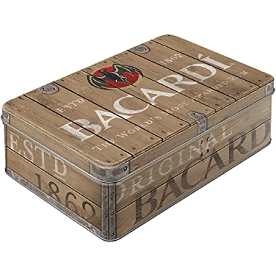 Imagen de Nostalgic Art Tarro de Almacenamiento Retro Plano Bacardi Logotipo Madera Barril Idea Regalo para Fans del Ron, Lata Chapa con Tapa, Diseño Vintage, 2,5 l
