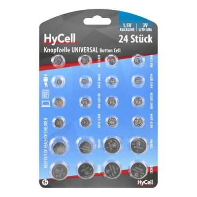 Imagen de HyCell 1516 0003 Set de Pilas botón alcalinas (litio) para generador TAN, llave coche, abrepuertas garaje, 24 piezas