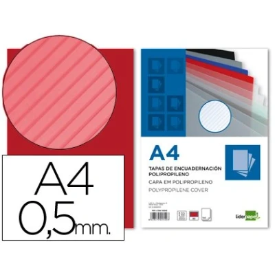 Imagen de Tapa encuadernacion liderpapel polipropileno rayado a4 0.5mm rojo paquete de 100 unidades