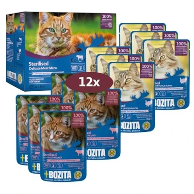 Imagen de Bozita Canapés esterilizados en Jalea con Carne, multibox 12 x 85 g Pouch Comida húmeda para Gatos Bolsa de porciones