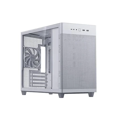 Imagen de ASUS Prime AP201 Tempered Glass MicroATX Case, Admite Radiador de hasta 360 mm y Tarjeta Gráfica 338 mm, Paneles Laterales sin Herramientas, Panel Frontal USB 3.2 Gen 2 Tipo C, Blanco