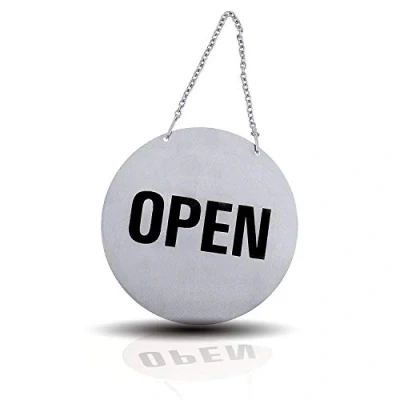 Imagen de Kerafactum Cartel para puerta con cierre abierto o cerrado cadena redonda de acero inoxidable cepillado mate brillante estilo americano