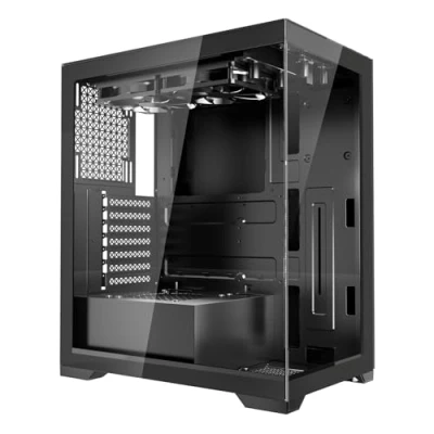 Imagen de VEVOR Caja de PC Torre Media con Panel Vidrio Templado Alto Flujo Aire 2 Ventiladores 120 mm Gestión Cables Compatible GPU hasta 360 Longitud ATX/M ATX/ITX