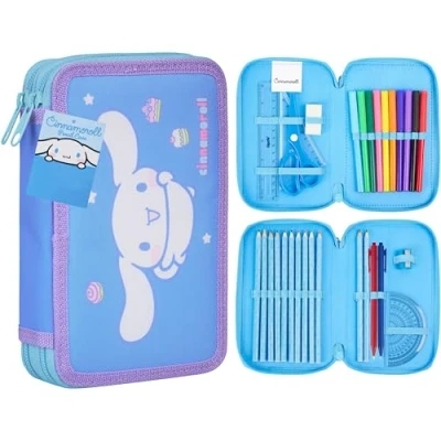 Imagen de Hello Kitty Sanrio Estuche Escolar Niña Material Estuches Bonitos Aesthetic Kuromi Cinnamoroll Set Colorear Lápices de Colores Bolígrafos (Multi Cinnamoroll)