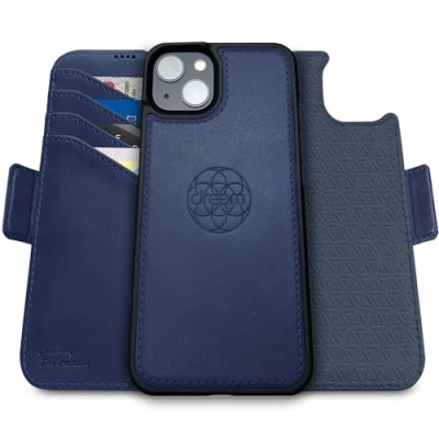 Imagen de dreem Fibonacci para 15 Plus Funda/Funda 2 en 1 a Prueba de Golpes MagSafe y Folio Lujo Desmontable Cuero Vegano con protección Tarjetas RFID Soporte; Mujeres Hombres Azul Francia
