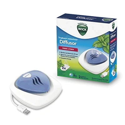 Imagen de Wick Difusor portátil sin Agua Dispositivo Plug USB Fácil de Respirar Función luz Nocturna Almohadillas con aceites Esenciales incluidos Ideal para Viajes WH1800EU