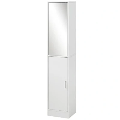 Imagen de kleankin Armario para Baño Alto Mueble Columna de con Espejo 2 Puertas y Estantes Interiores Ajustables Multiusos Cocina Salón 32x28x162 cm Blanco