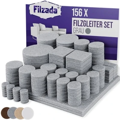 Imagen de Filzada® Juego de 156 almohadillas fieltro autoadhesivas (cuadradas y redondas), color gris