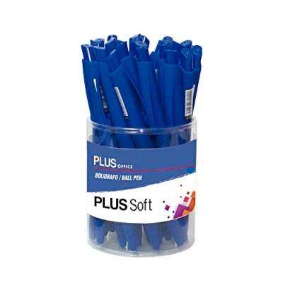Imagen de PLUS Office Bolígrafos Soft Pack de 25 Retráctiles, Escritura y Tacto ultra suave, Tinta fluida Viscosa, Óptimo para uso oficina, casa escolar, Color Azul Trazo 0,7 mm