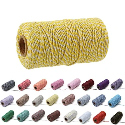 Imagen de 100 Yardas/2 mm Cuerda de algodón Colorida artesanía, cordón para Tejer la Embalaje Regalo Artesanal (Rojo y Blanco 1)