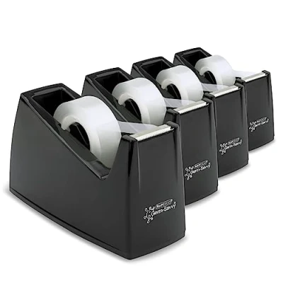 Imagen de Rapesco 1741 Confección Business: 4 Dispensadores de Cinta Adhesiva 300 Germ Savvy Antibacteriano y Rollos Transparente, Negro