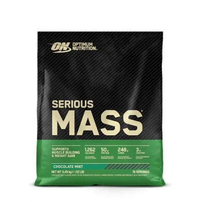 Imagen de Optimum Nutrition Serious Mass Proteína para Ganar Peso, Sabor Chocolate y Menta, 5.45kg, 16 Servicios