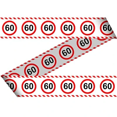 Imagen de Folat B.V. 28460 Herzen Señal de tráfico con Cinta Barrera para Fiestas, 15 m, número 60, Color Rojo/Blanco, Talla estándar (SCH 5426)