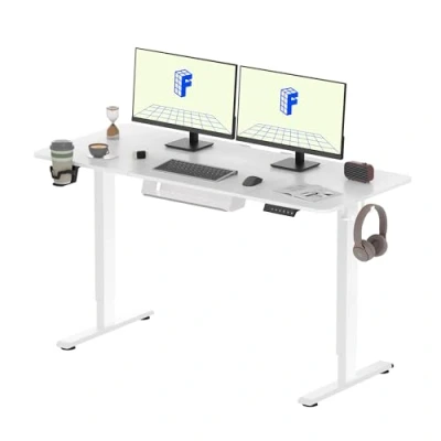 Imagen de FLEXISPOT Escritorio de Pie con Tablero (Blanco,140x60cm), Standing Desk, Elevable Eléctrico Ordenador Mesa Gaming Ajustable en Altura Memoria Automática Inteligente