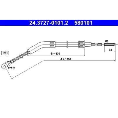 Imagen de ATE 24.3727 0101.2 Cable de Freno Mano 1750 VOLKSWAGEN: Escarabajo, Karmann Ghia Cabrio norauto, oscaro, mister auto