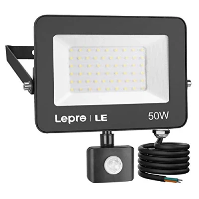 Imagen de Lepro 50W Foco LED Exterior con Sensor Movimiento PIR, 4200 lumen, IP54 Impermeable, Blanco Frío 5000 K, Ángulo de haz 120, Detector para Jardín, Garaje, Hotel, Patio, etc.