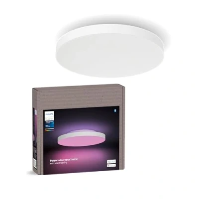 Imagen de Philips Hue Datura, Panel de Techo inteligente redondo (tamaño S 38,4 x cm), Luz blanca y color, compatible con Bluetooth, control por voz Alexa, Apple Home Google Assistant