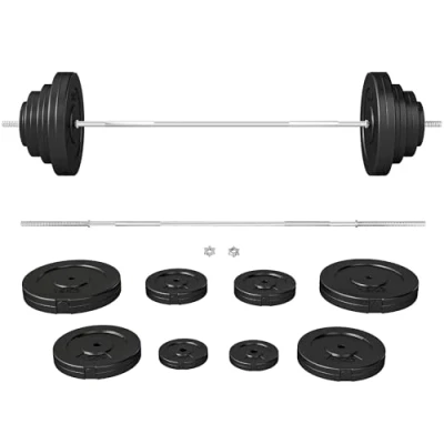 Imagen de HOMCOM Barra de Pesas 70 kg con Mancuernas Set Ajustables 8 Discos 1,5kg 5kg 10kg 15kg y 1 para Entrenamiento Fuerza en Hogar Gimnasio Oficina 170x40,5x40,5 cm Negro