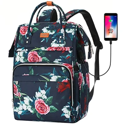 Imagen de RJEU Mochila Mujer,Mochila Ligera Portatil 15,6 Pulgadas con Puerto de Carga USB para la Universidad/Escola/Negocios/Viajes,Flor