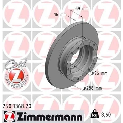 Imagen de ZIMMERMANN COAT Z 250.1368.20 Disco de freno 288 16 5/5 5 160 macizo revestido con anillo sensor ABS FORD: Transit V363 Furgón