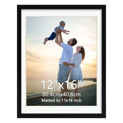 Imagen de EYMPEU Marcos de Fotos 30x40, Negro para Cuadros 28x36cm con Paspartú o 30x40cm sin Paspartú, Apto Colocar sobre la Mesa Colgar en Pared, Ideal Decorar Dormitorios Salones