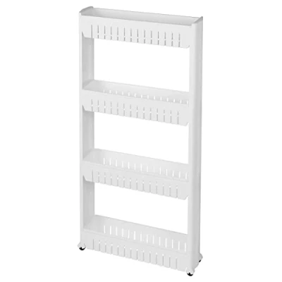 Imagen de WOLTU Carrito Auxiliar con Ruedas de 4 Niveles, Cocina Estrecho, Almacenamiento para Cocina, Baño, Lavandería, Ahorro Espacio, 13x54x102 cm, Blanco, RGB36ws