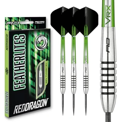 Imagen de RED DRAGON Featherlite 9: 19g Dardos de Tungsteno Punta Acero con Plumas y Eje